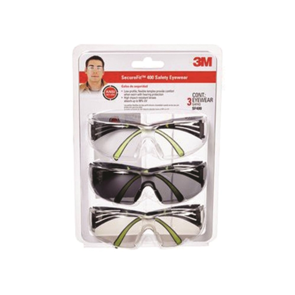 SF400-W-3PK Safety Eyewear, Anti-Fog, Scratch-Resistant Lens, Neon Green/Black Frame