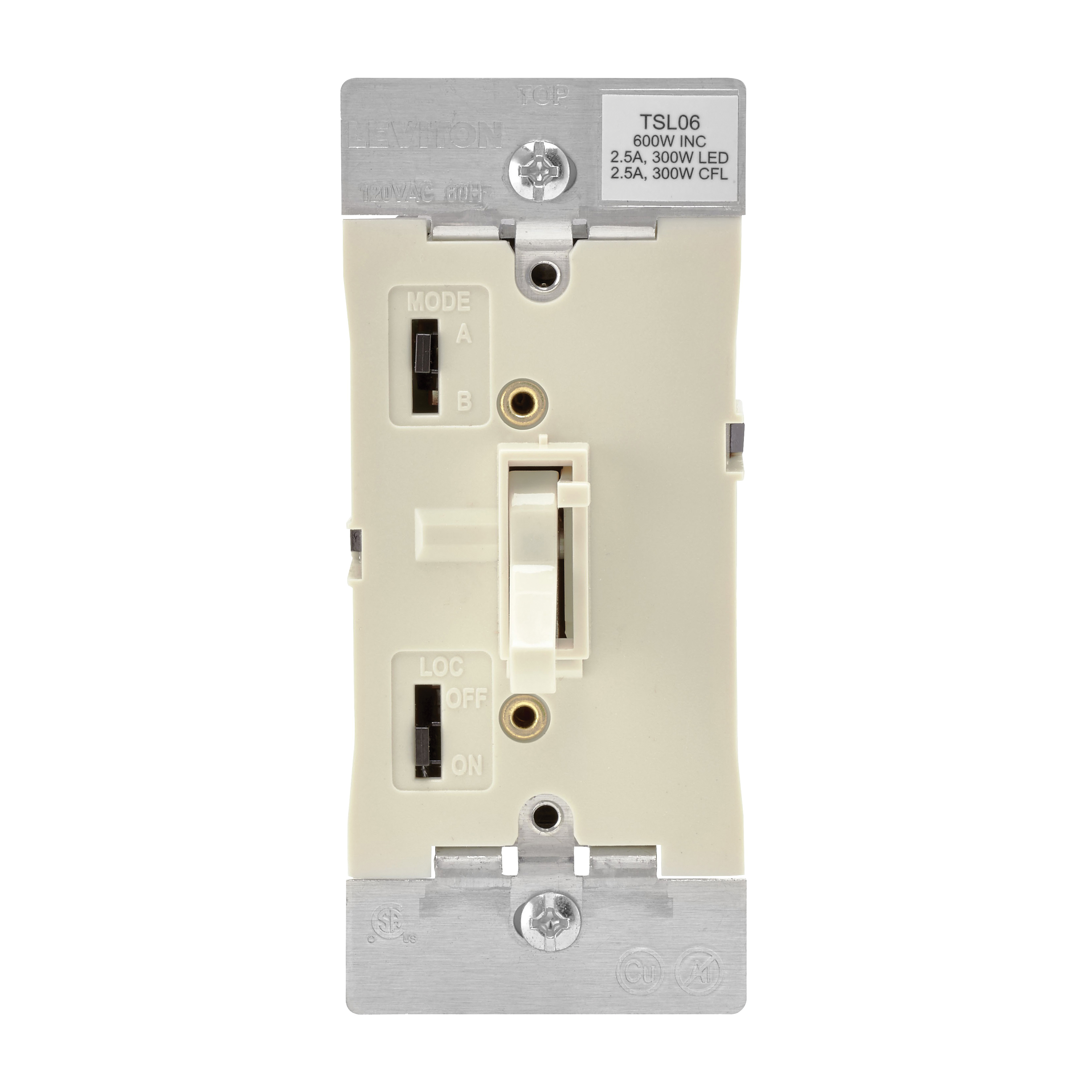 Leviton R08-TSL06-1KT Slide Dimmer, 120 V, 600 W, CFL, Halogen, Incandescent, LED Lamp, 3-Way, Light Almond