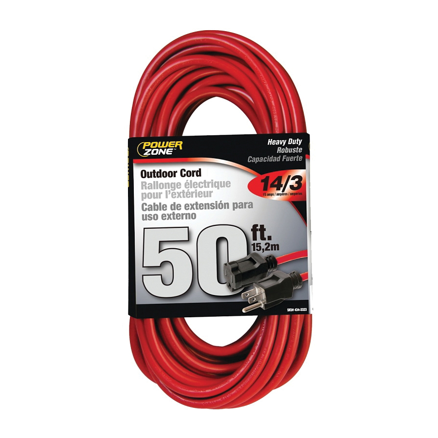 OR514730/506730 Extension Cord, 14 AWG Cable, 50 ft L, 125 V, Red