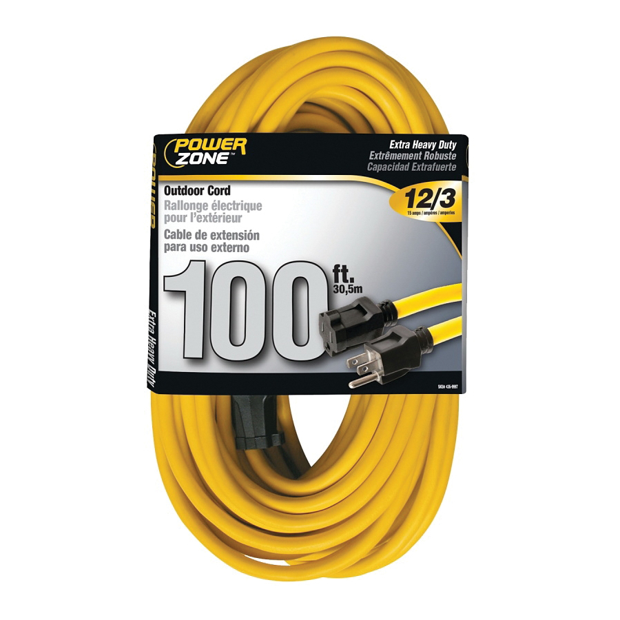 OR500835 Extension Cord, 12 AWG Cable, 100 ft L, 125 V, Yellow