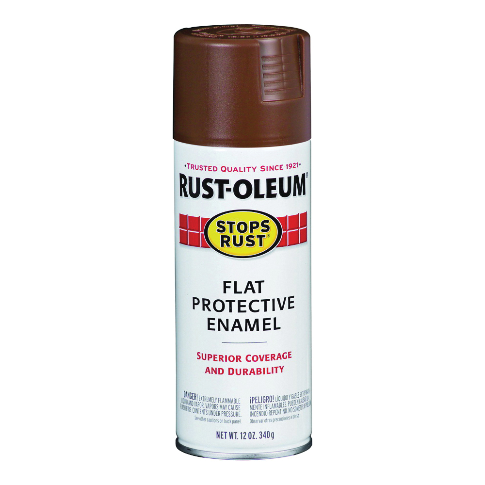 STOPS RUST 214085 Protective Enamel Spray Paint, Flat, Brown, 12 oz, Aerosol Can