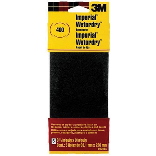 5920-18-CC Sandpaper, 9 in L, 3.66 in W, Extra Fine, 400 Grit, Silicon Carbide Abrasive, Paper Backing