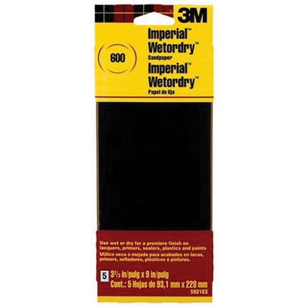 5921-18-CC Sandpaper, 9 in L, 3.66 in W, Extra Fine, 600 Grit, Silicon Carbide Abrasive, Paper Backing