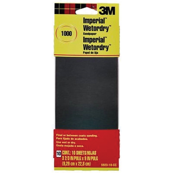 5923-18-CC Sandpaper, 9 in L, 3.66 in W, Ultra Fine, 1000 Grit, Silicon Carbide Abrasive, Paper Backing