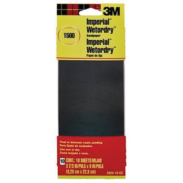 5924-18-CC Sandpaper, 9 in L, 3.66 in W, Ultra Fine, 1500 Grit, Silicon Carbide Abrasive, Paper Backing