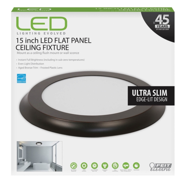 Feit Electric 74020 LED Ceiling Fixture, 120 V, 22 W, LED Lamp, 1550 Lumens, 3000 K Color Temp, Aged Bronze Fixture - 2