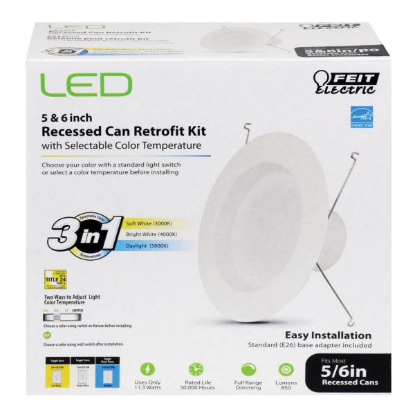 Feit Electric LEDR56/4WYCA Recessed Downlight, 11.3 W, 120 V, LED Lamp, Aluminum, White - 2