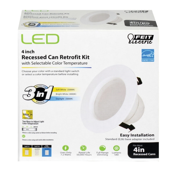 Feit Electric LEDR4/4WYCA Recessed Downlight, 7.2 W, 120 V, LED Lamp, Aluminum, White - 2