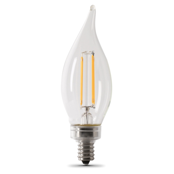 BPCFC40/927CA/FIL/2 LED Bulb, Decorative, Flame Tip Lamp, 40 W Equivalent, E12 Lamp Base, Dimmable, Clear, 2/PK