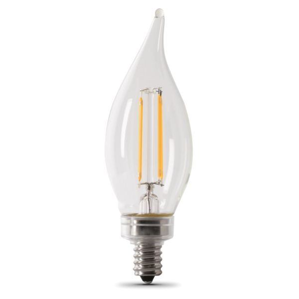 Feit Electric BPCFC40/950CA/FIL/2 LED Bulb, Decorative, 300 Lumens, 3.3 W, Flame Tip Lamp, 60 W Equivalent, Daylight