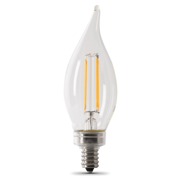BPCFC60/950CA/FIL LED Bulb, Decorative, Flame Tip Lamp, 60 W Equivalent, E12 Lamp Base, Dimmable, Clear, 2/PK