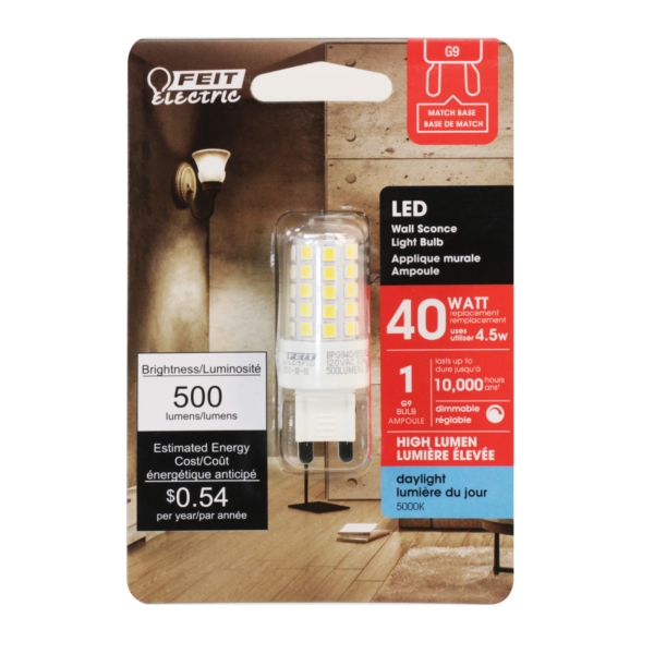 Feit Electric BPG940/850/LED LED Bulb, Specialty, Wedge Lamp, 40 W Equivalent, G9 Lamp Base, Dimmable, Clear - 2