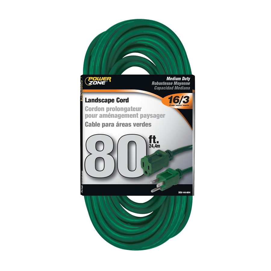 PowerZone OR880633 Extension Cord, 16 AWG Cable, 80 ft L, 125 V, Green - 1