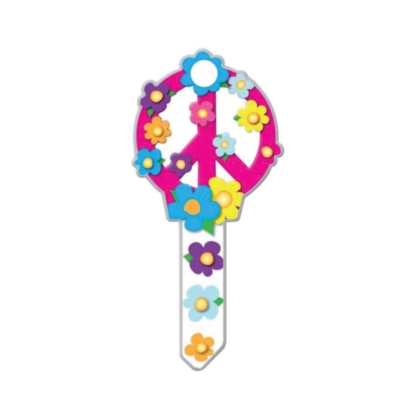 Lucky Line Key Shapes Series B104S Key Blank, Peace Sign, Brass, Enamel-Coated, For: Schlage Locks