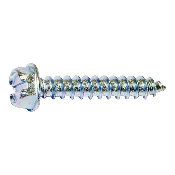 02926 Screw, #8 Thread, 1 in L, Coarse Thread, Hex, Slotted Drive, Self-Tapping, Sharp Point, Steel