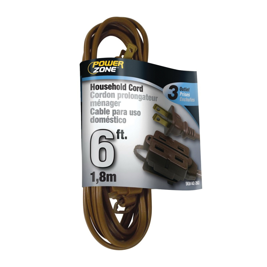 OR670606 Extension Cord, 16 AWG Cable, 6 ft L, 125 V, Brown