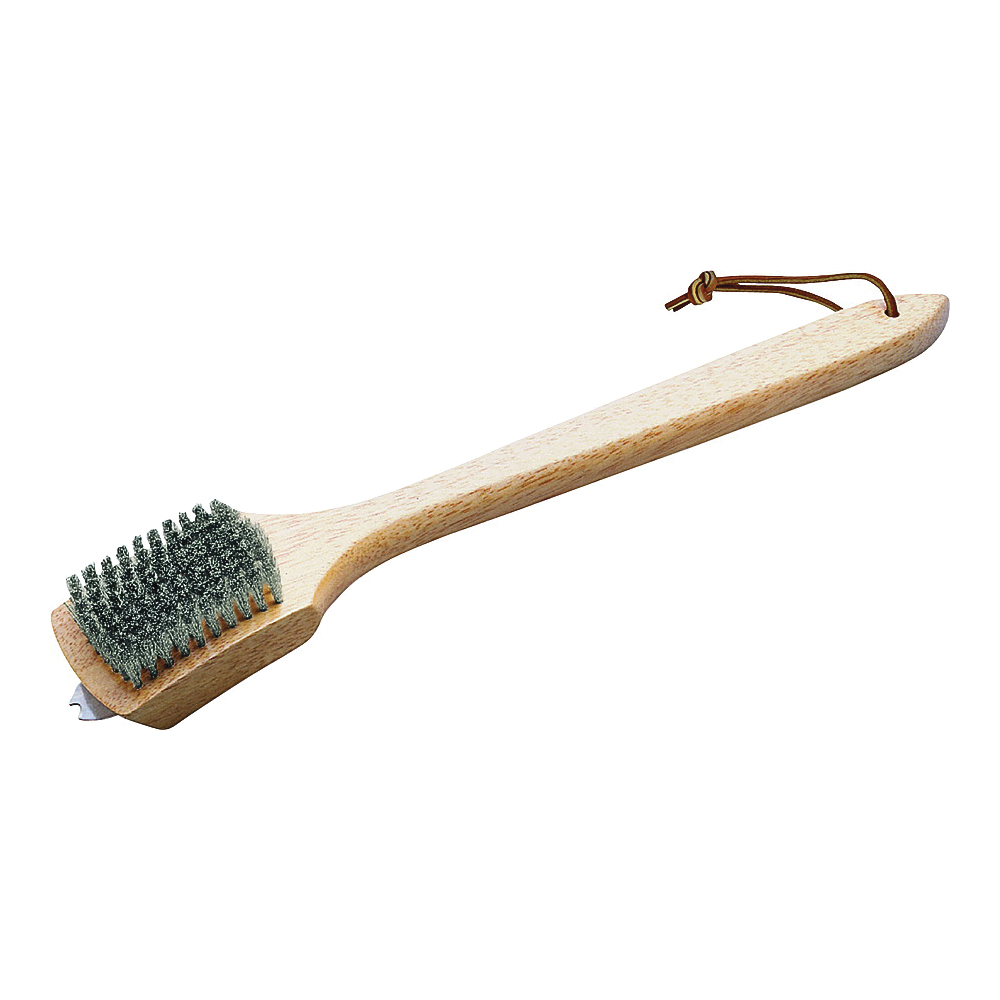 6464 Grill Cleaning Brush with Scraper, Stainless Steel Bristle, Bamboo Handle, 18 in L