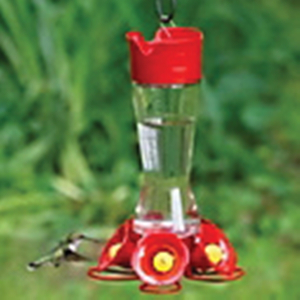 204CP-4 Bird Feeder, 5-Port/Perch, Glass, Red, 10-1/2 in H