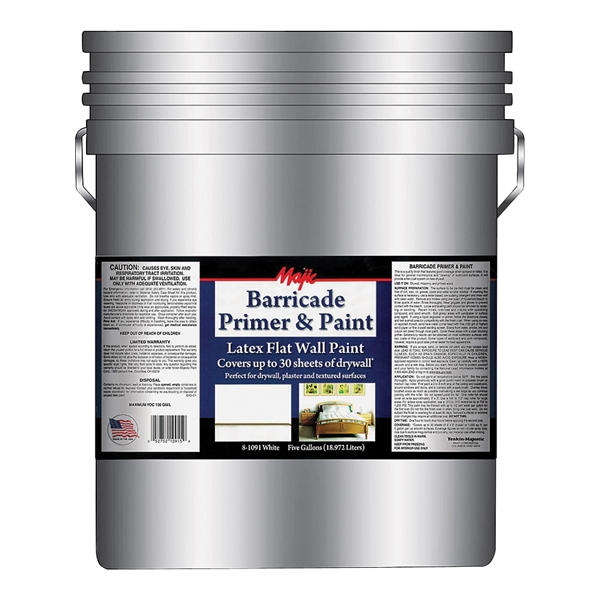 8-1091 Series 8-1091-5 Barricade Primer and Paint, Flat, White, 5 gal, Can