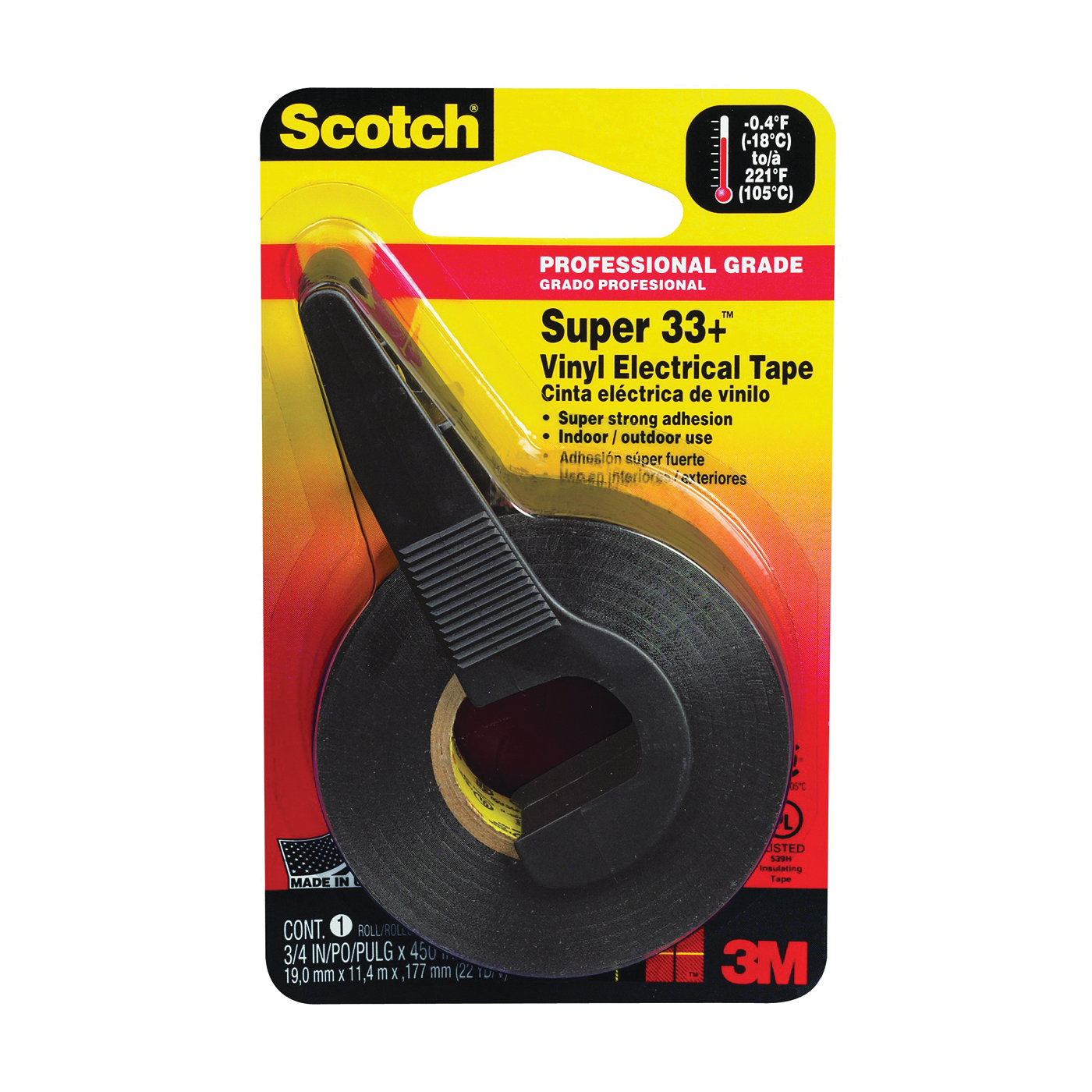 Scotch 10414 Electrical Tape, 450 in L, 3/4 in W, PVC Backing, Black - 1