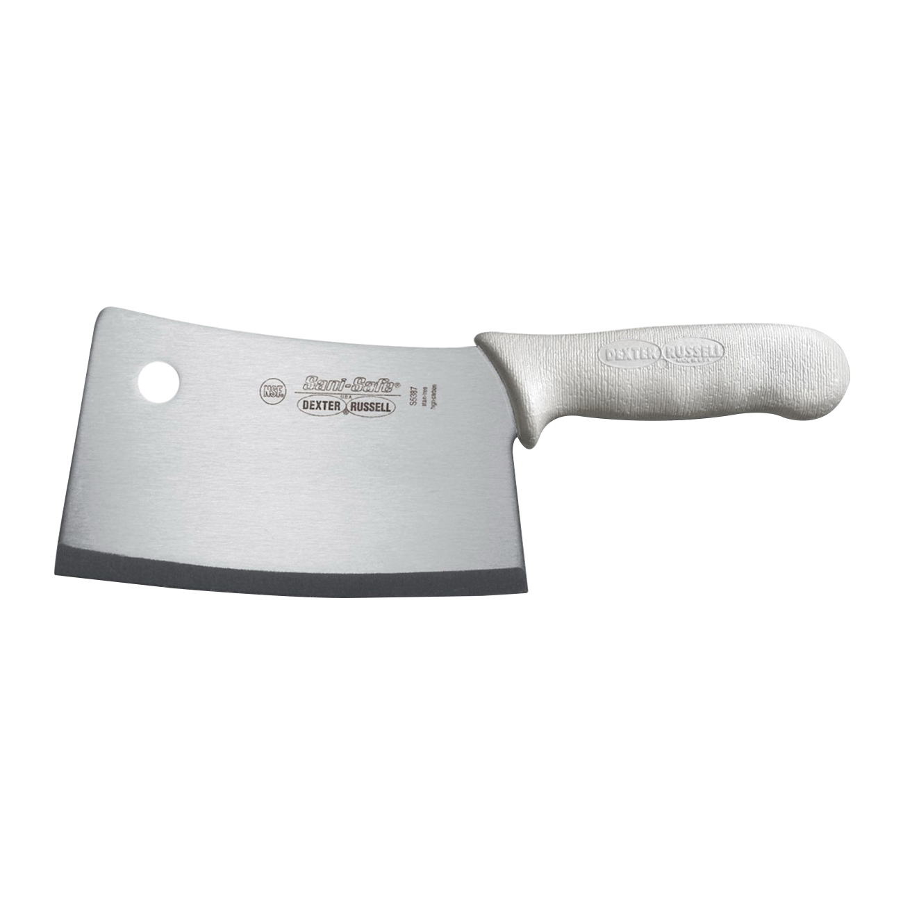 Dexter Rusell Sani-Safe Series S5387-CP Cleaver, 7 in L Blade, HCS Blade, Polypropylene Handle, White Handle
