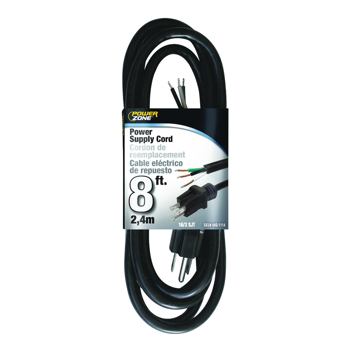 OR010608 Power Cord, 8 ft L, 13 A, 125 V, Black