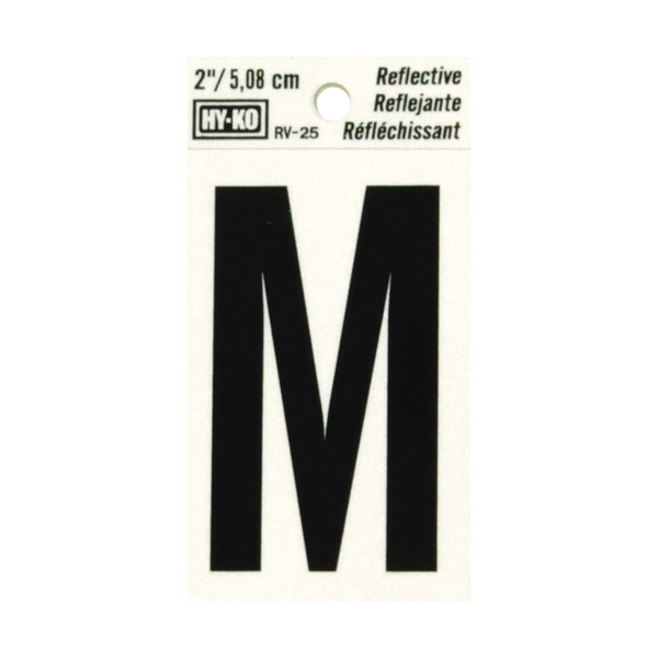 RV-25/M Reflective Letter, Character: M, 2 in H Character, Black Character, Silver Background, Vinyl