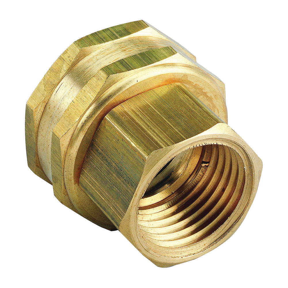 53037 Hose to Pipe Adapter, 3/4 x 1/2 in, FHT x FNPT, Brass