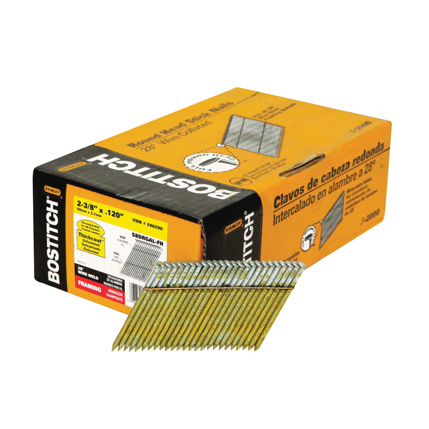 S8DRGAL-FH Framing Nail, 2-3/8 in L, Thickcoat, Full Round Head, Ring Shank, 2,000 Count