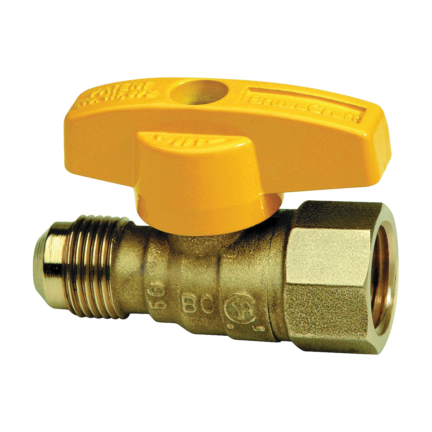 TBV6F-8 Gas Ball Valve, 3/8 x 1/2 in Connection, Flared (9/16 -24 Fine Thread) x FIP, 5 psi Pressure, Brass Body