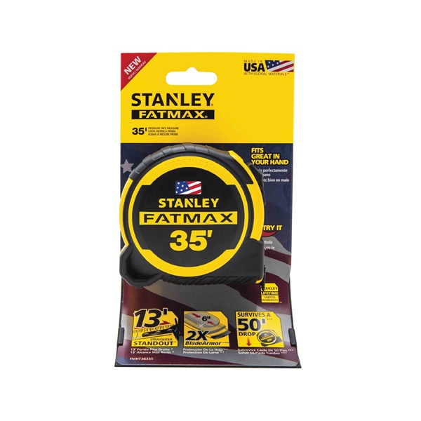 STANLEY FMHT36335S Tape Measure, 35 ft L Blade, 1-1/4 in W Blade, Steel Blade, ABS Case, Black/Yellow Case - 2