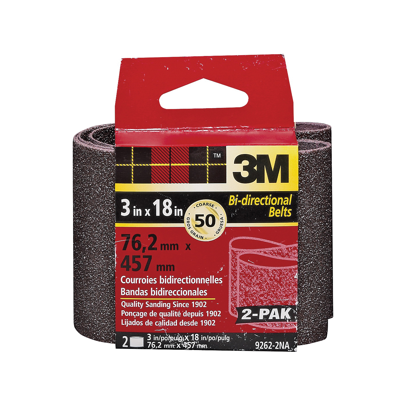 3M 9262-2 Sanding Belt, 3 in W, 18 in L, 50 Grit, Coarse, Aluminum Oxide Abrasive