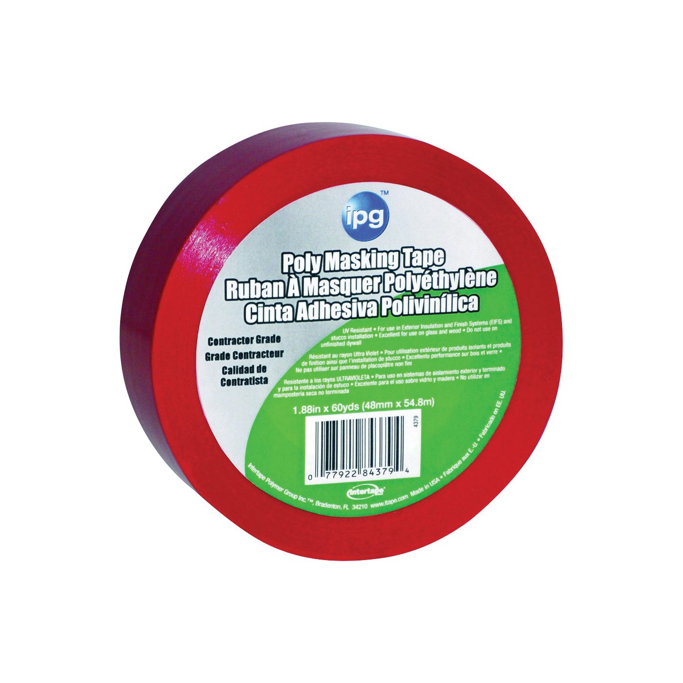 4379PL Masking Tape, 60 yd L, 2 in W, Polyethylene Backing, Red