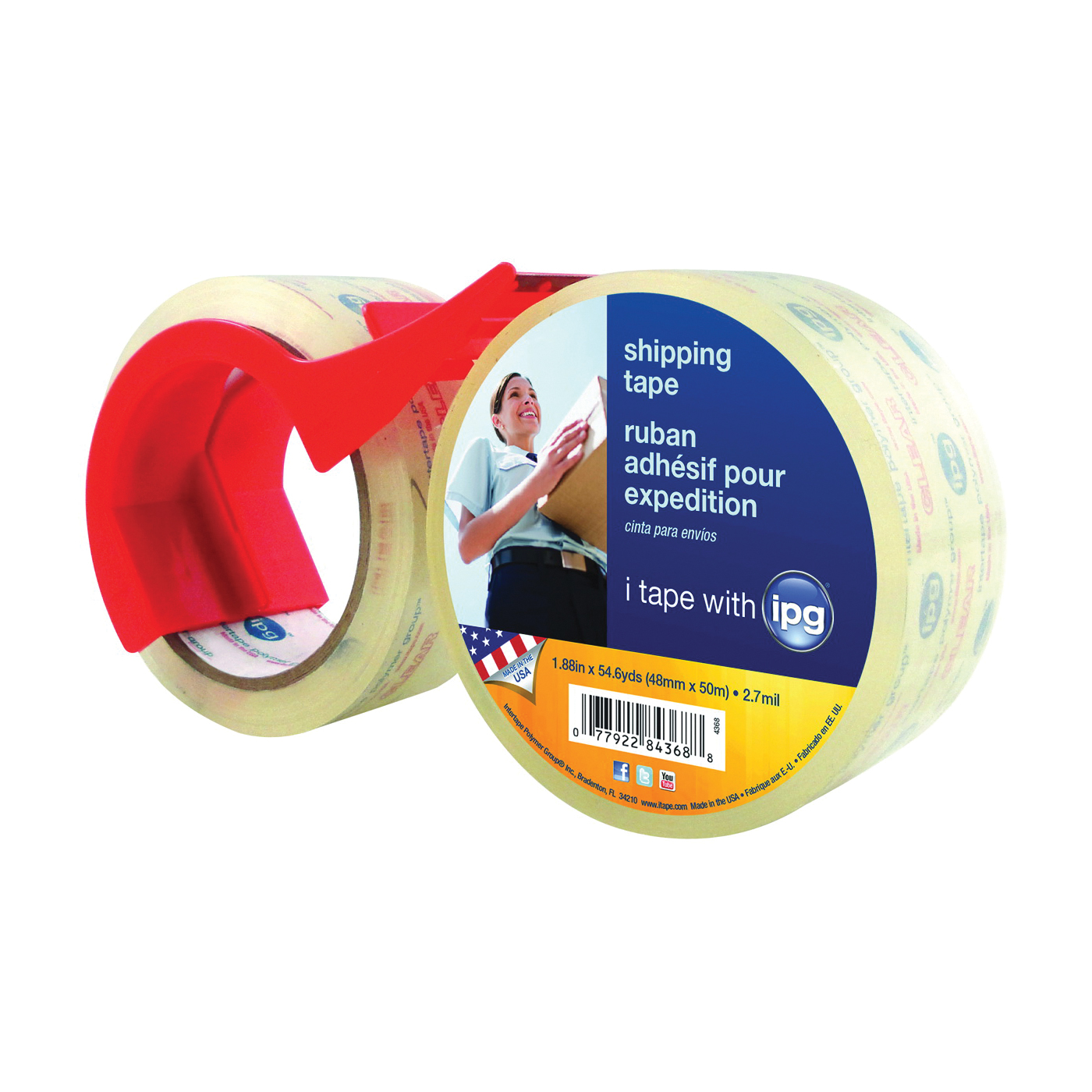 4368 Shipping Tape, 54.6 yd L, 1.88 in W, Polypropylene Backing, Clear