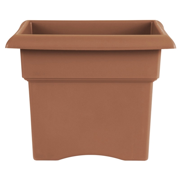 57014C Square Deck Box Planter, 11.1 in H, 14 in W, Square, Plastic, Terra Cotta