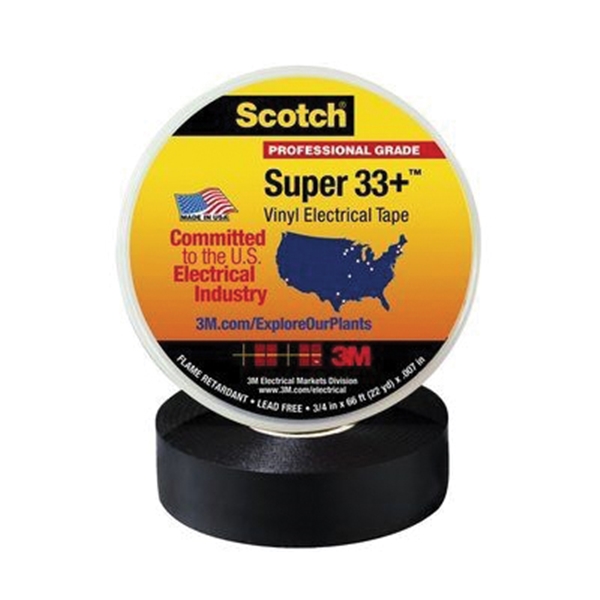 Super 33+ SUPER33-3/4X66 Electrical Tape, 66 in L, 3/4 in W, PVC Backing, Black