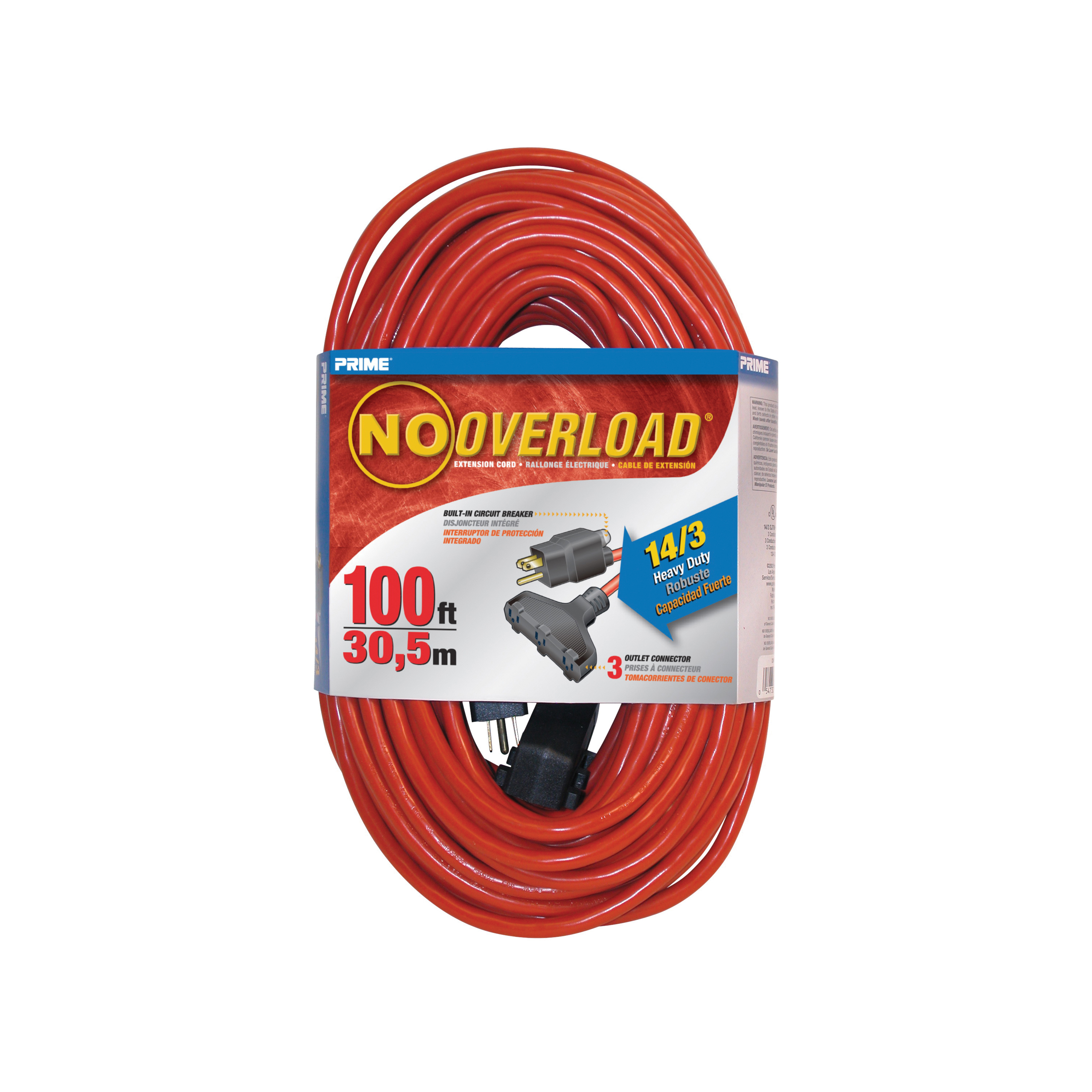 Prime CB614735 Extension Cord, 100 ft L, 13 A, 125 V, Red - 1