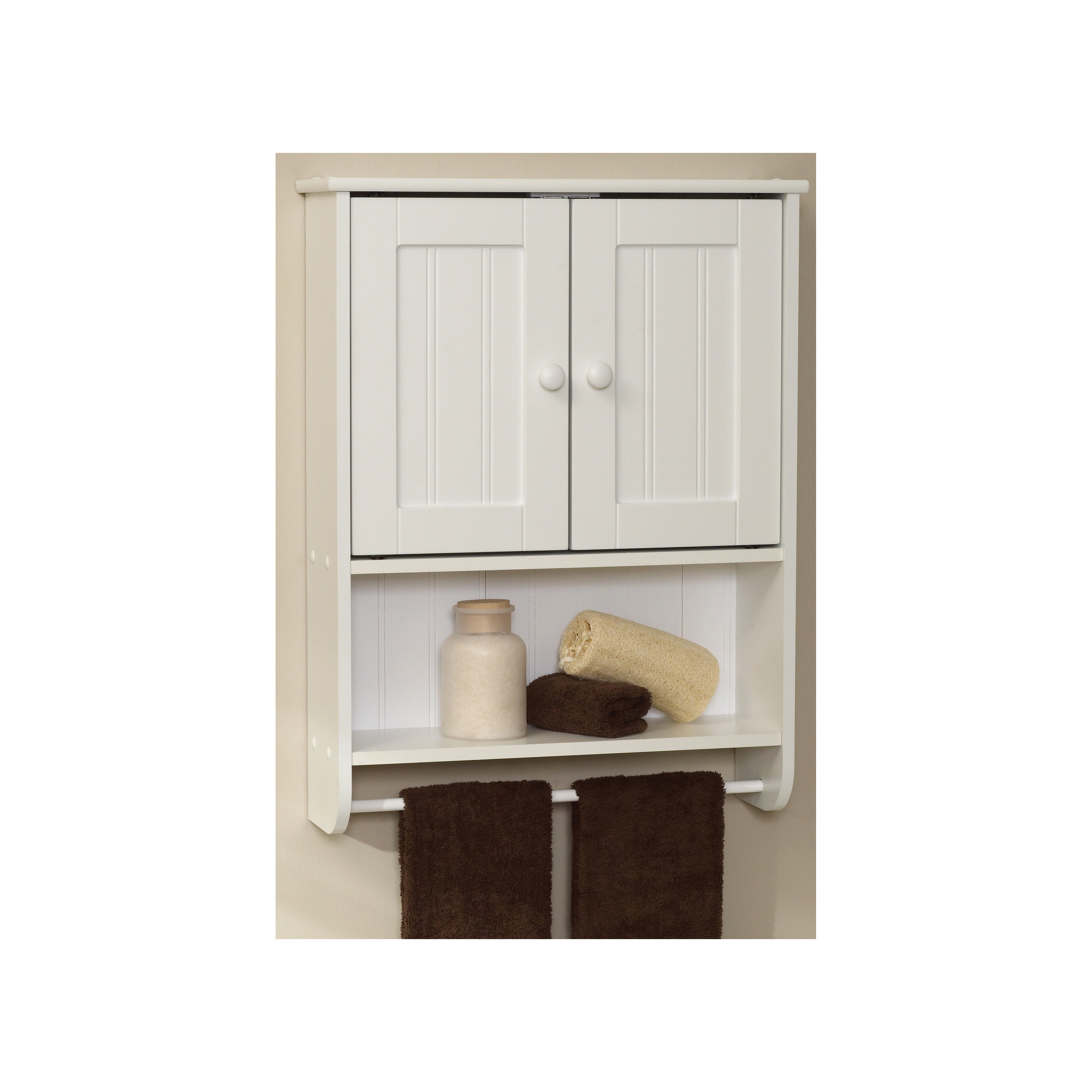 Zenna Home Cottage 9114W Bathroom Cabinet, 2-Door, 1-Shelf, Wood, White