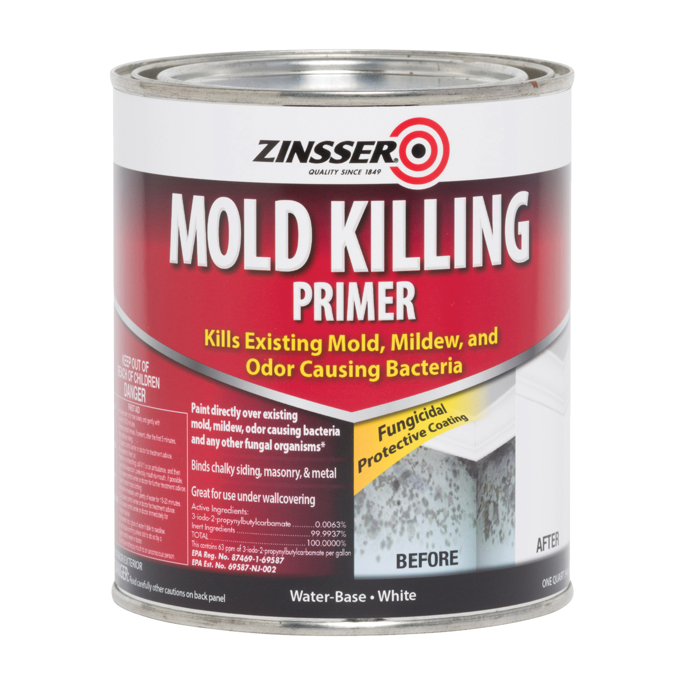 ZINSSER 276087 Mold Killing Primer, Flat, White, 1 qt, Can - 1