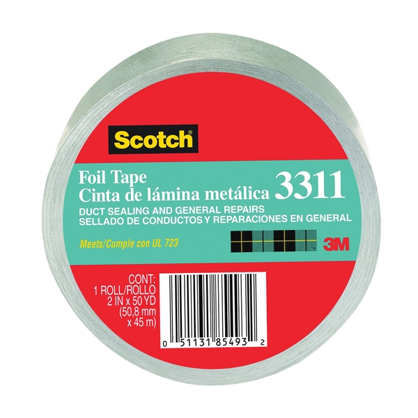 Scotch 3311-10A Foil Tape, 10 yd L, 2 in W, Aluminum Backing, Silver - 2