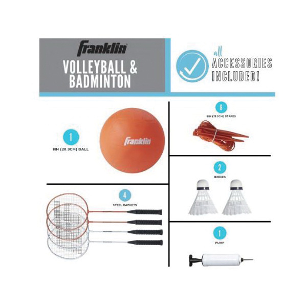 Franklin Sports 50610 Volleyball and Badminton Set, Metal/Plastic, Orange/White - 3