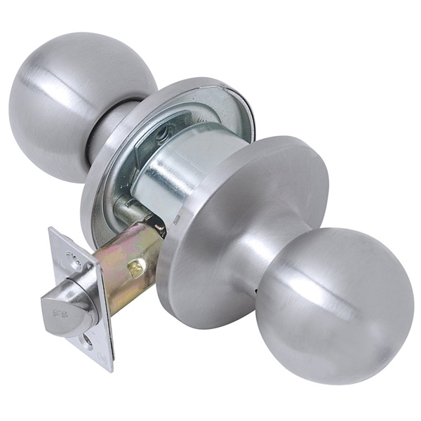 CL100051 Passage Knob, Satin, 2-3/8, 2-3/4 in Backset, 1-3/4 to 1-3/8 in Thick Door