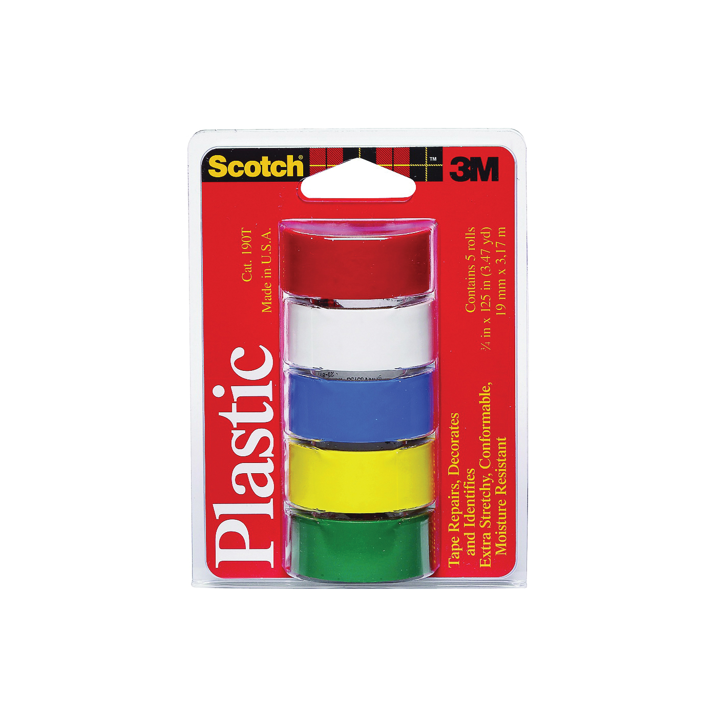 Scotch 190T Colored Tape, 125 in L, 3/4 in W, Plastic Bac