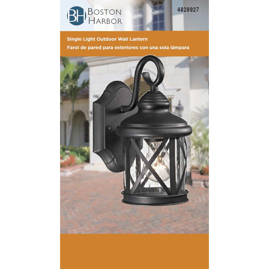 Boston Harbor LT-H01 Single Light Outdoor Wall Lantern, 120 V, 60 W, A19 or CFL Lamp, Steel Fixture, Black Fixture - 4