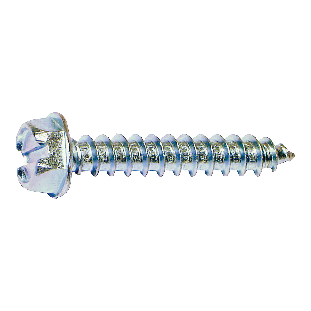 02939 Screw, #10 Thread, 1-1/2 in L, Coarse Thread, Hex, Slotted Drive, Self-Tapping, Sharp Point, Zinc