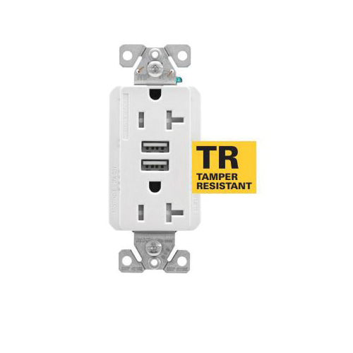 TRUSB5A20 TRUSB5A20V-K-L Receptacle, 2 -Pole, 5 A, 125 VAC, 2 -USB Port, Type A USB, Ivory