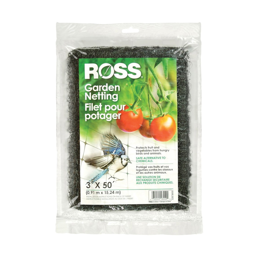Ross 16440 Garden Netting, 50 ft L, 3 ft W, Square Mesh, 1 in Mesh, Plastic, Black