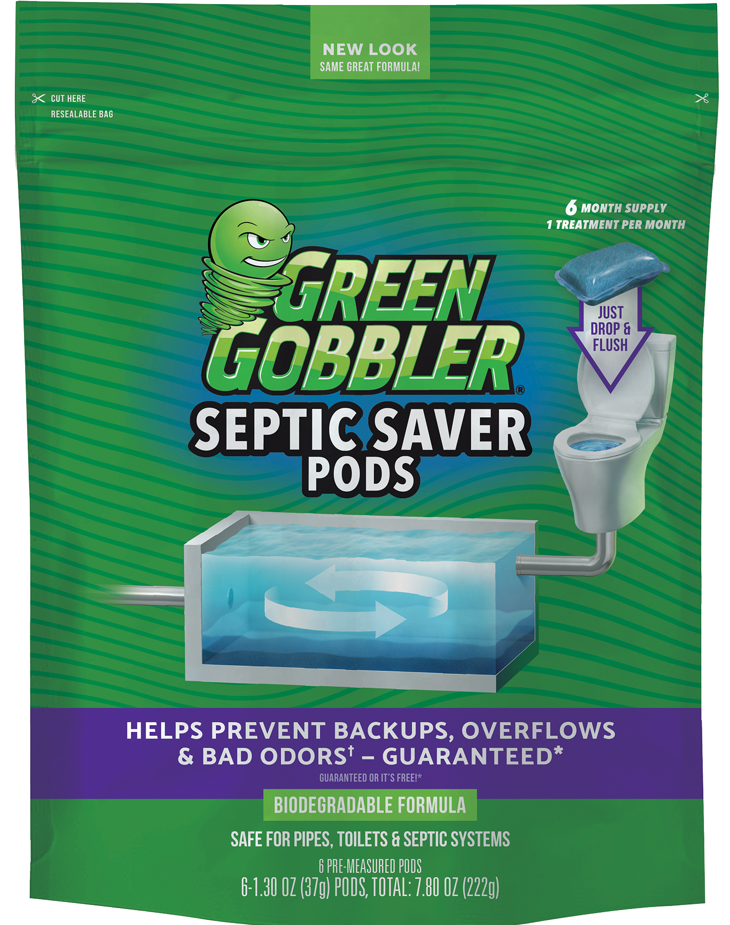 Septic Saver Pods G0017A6 Enzyme Pac, Powder, Tan, 7.8oz