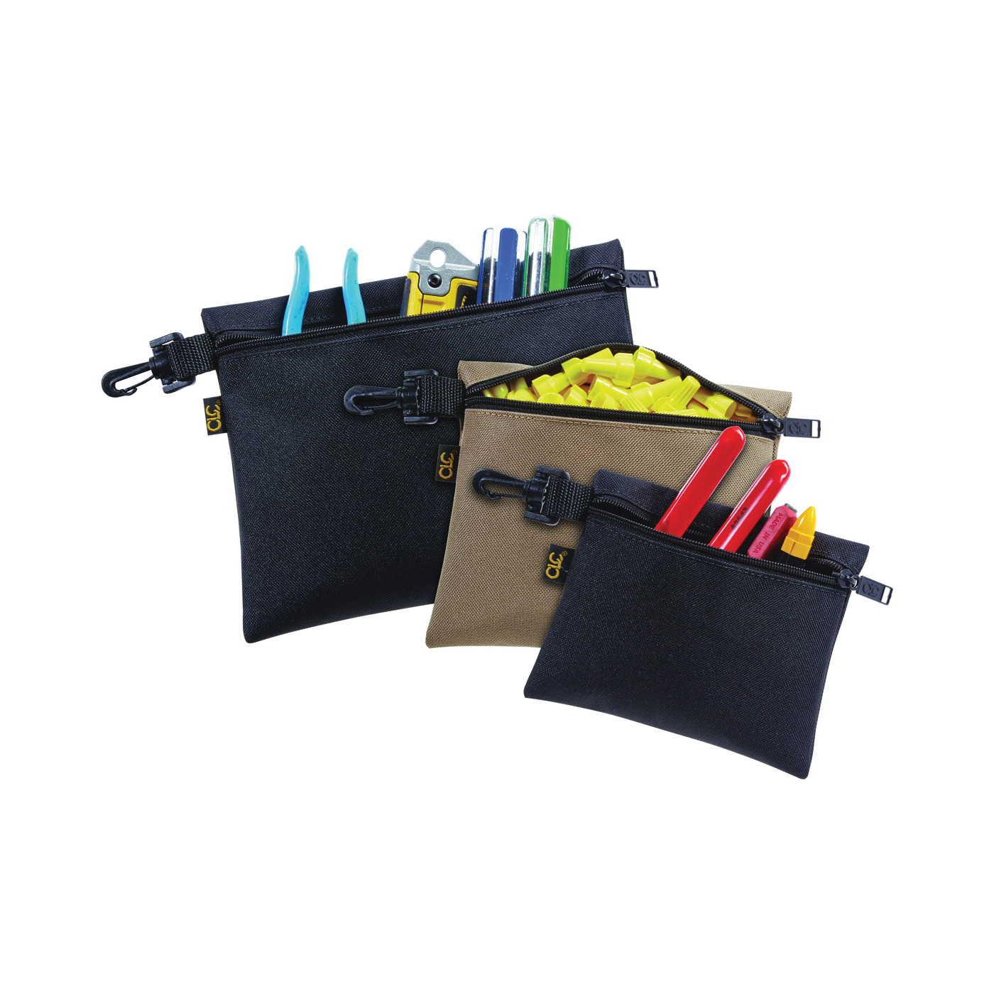 Tool Works Series 1100 Zipper Bag, 1-Pocket, Polyester, Black/Khaki