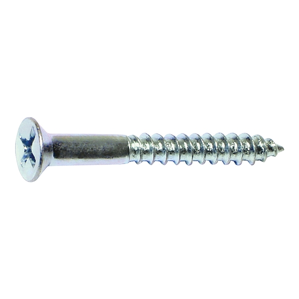 02578 Screw, #10 Thread, 1 in L, Coarse Thread, Flat Head, Phillips Drive, Sharp Point, Steel, Zinc